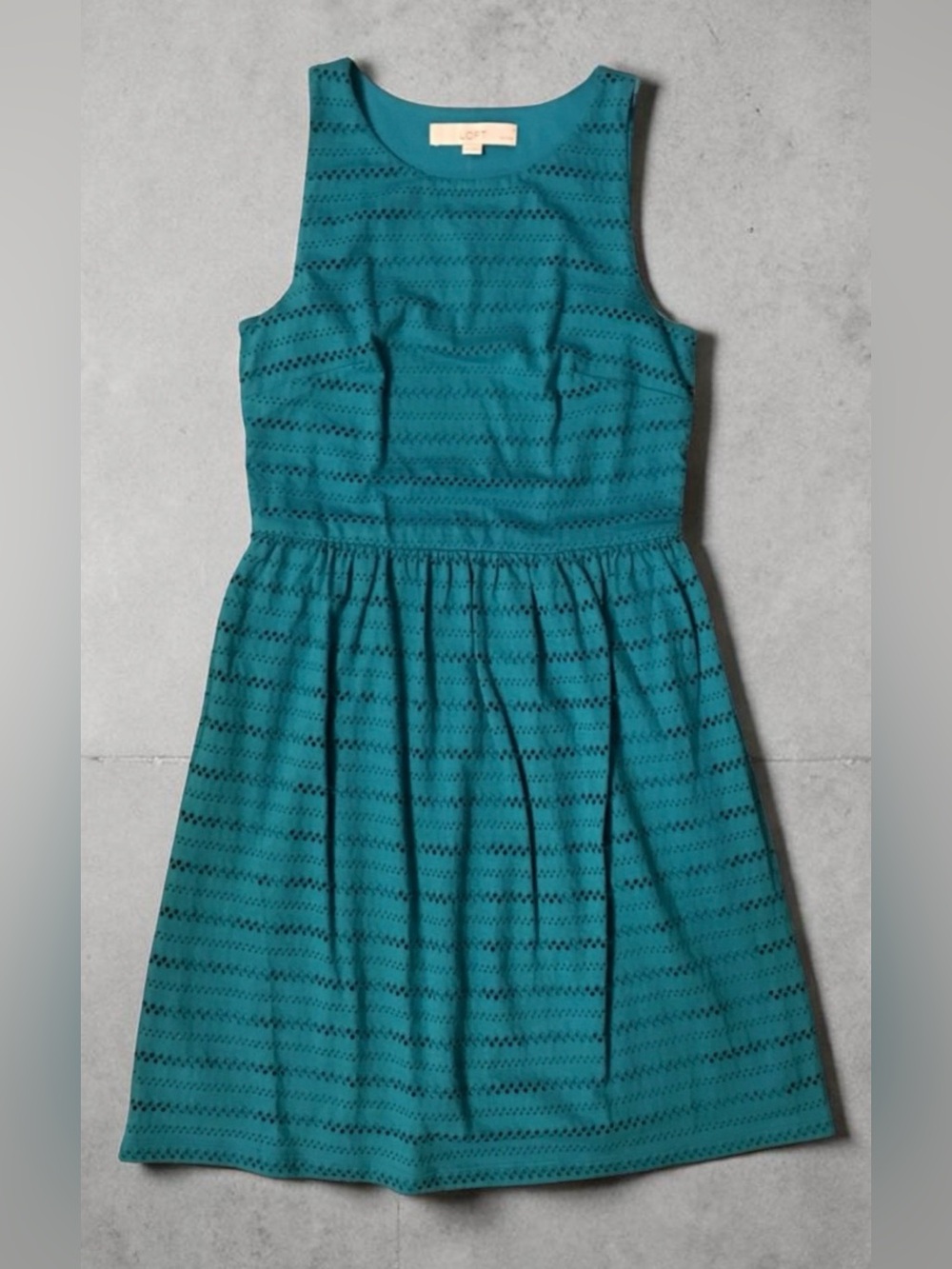 LOFT Teal Eyelet Sleeveless Fit-and-Flare Dress